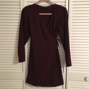 Long sleeve maroon wrap dress